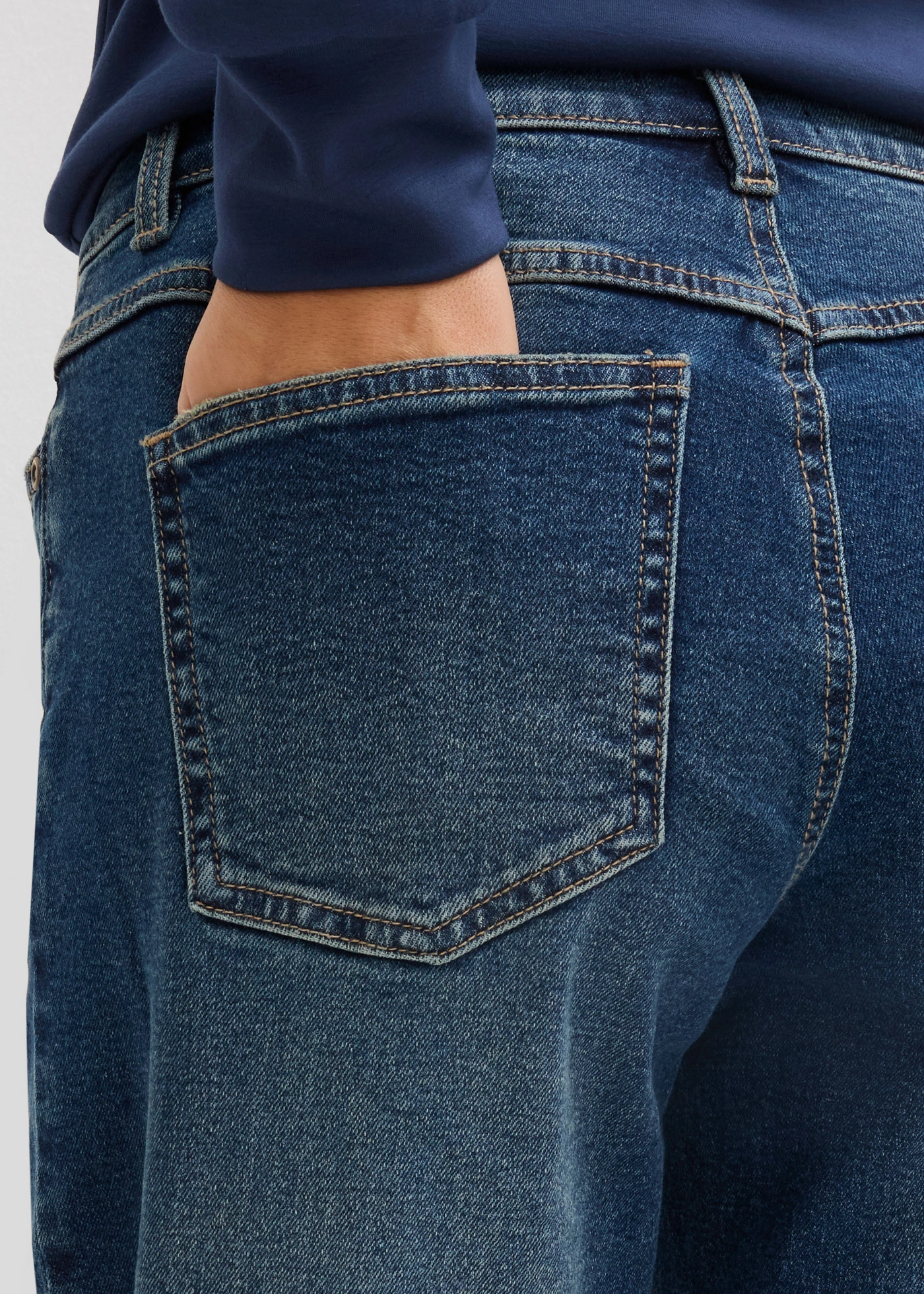 Jean large taille mi-haute, long • bleu foncé denim used • Boutique bonprix