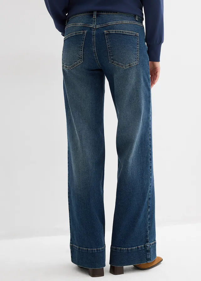 Wide leg jeans mid waist, full length • donkerblauw denim used • product-page.page-title-suffix
