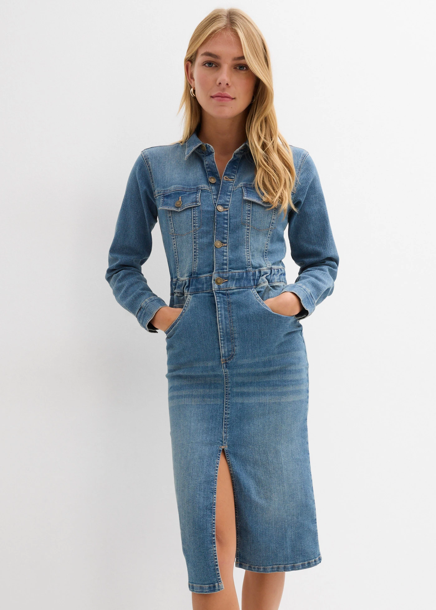 Rochie de blugi cu bumbac organic • albastru mediu denim uzat • magazin bonprix