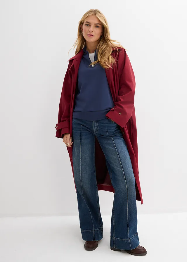 Trenchcoat met kleppen, Kleur: robijnrood