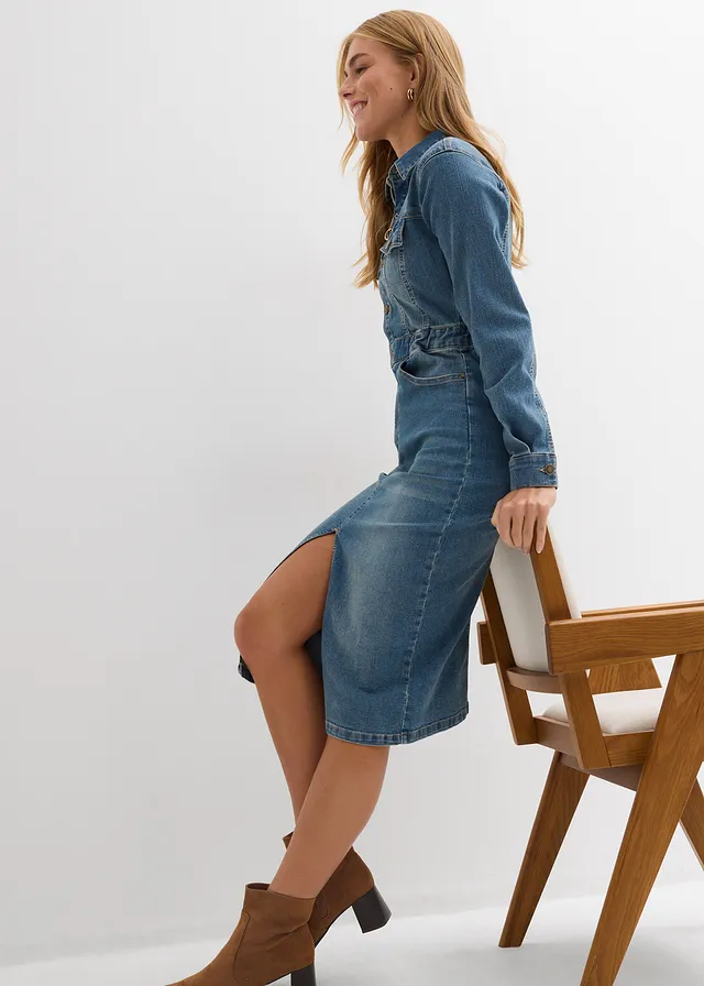 Sukienka dżinsowa z bawełny organicznej • niebieski denim "used" • sklep bonprix