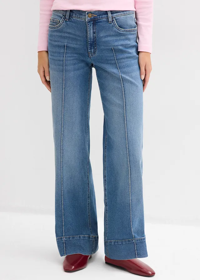 Džínsy wide-leg, stredná výška pásu • medium modrá denim • obchod bonprix