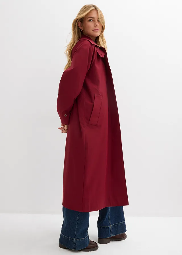 Trenchcoat met kleppen, Kleur: robijnrood