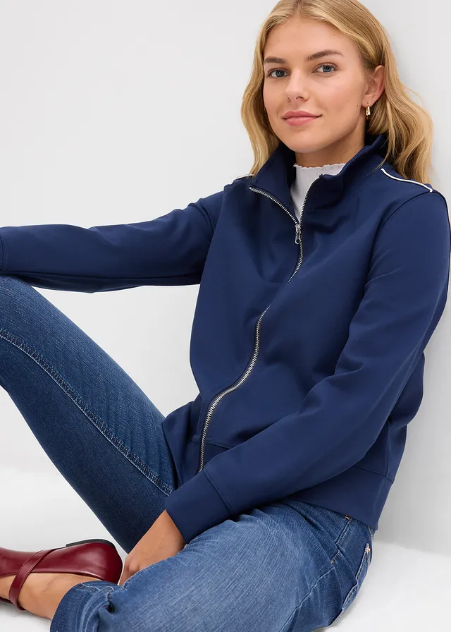 Sweat zippé en Punto di Roma confortable • bleu foncé blanc • product-page.page-title-suffix