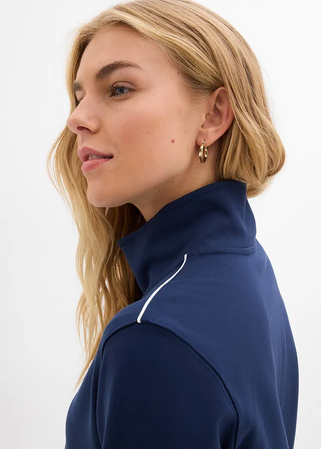 Sweat zippé en Punto di Roma confortable • bleu foncé blanc • product-page.page-title-suffix