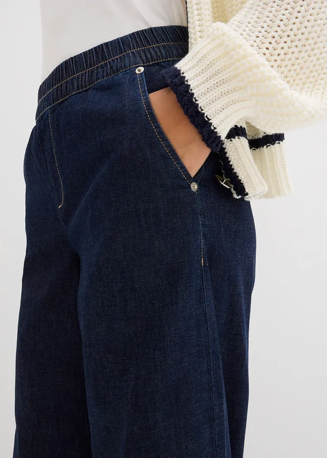 Barrel jeans mid waist met comfortband • donkerblauw denim • product-page.page-title-suffix