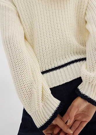 Grof gebreide cardigan in een katoenmix • wolwit-donkerblauw • bonprix online shop