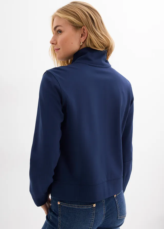 Sweat zippé en Punto di Roma confortable • bleu foncé blanc • product-page.page-title-suffix