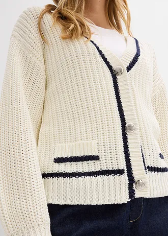 Gilet en grosse maille • écru-bleu foncé • Boutique bonprix