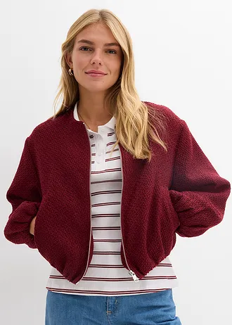 Blouson doux en maille bouclette, Couleur: rouge rubis