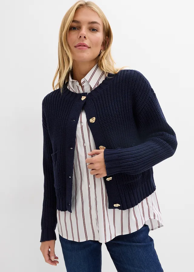 Gilet en grosse maille avec boutons martelés • bleu foncé • product-page.page-title-suffix