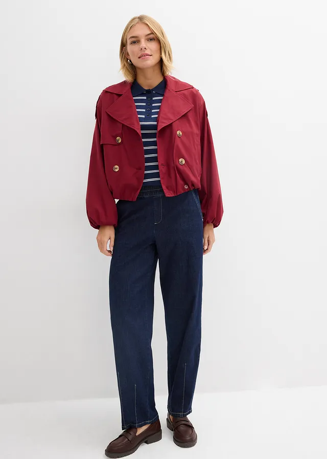 Korte trenchcoat, Kleur: robijnrood