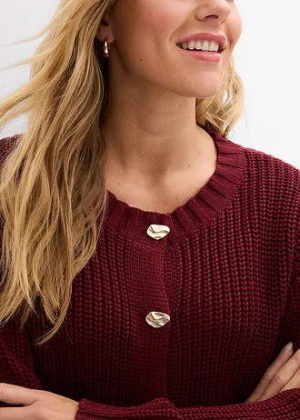 Kabátek z hrubé pleteniny, s tepanými knoflíky • rubínově červená • bonprix obchod