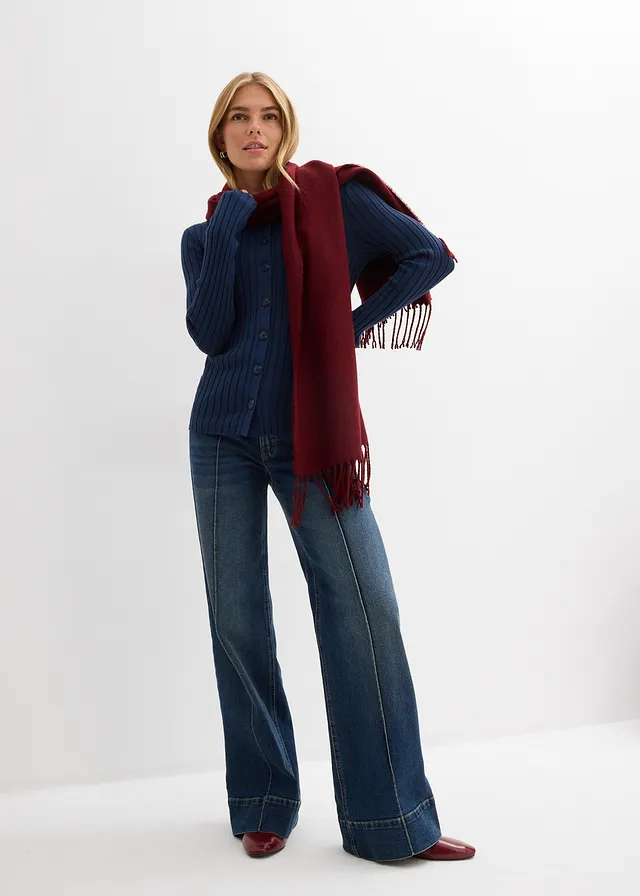 Geribd vest in een soepele viscosemix donkerblauw