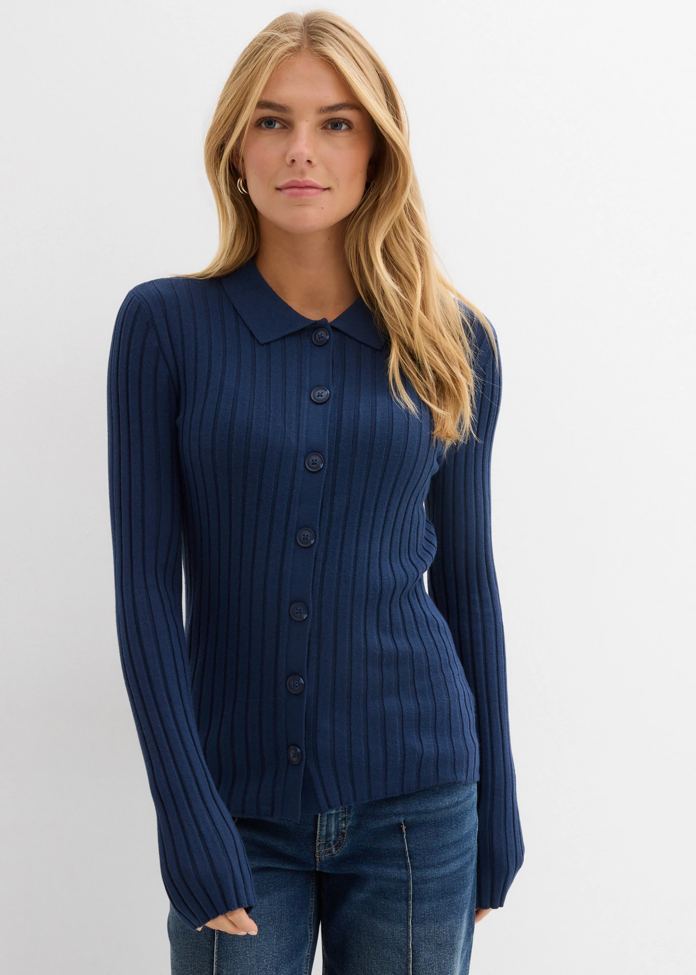 Bluză polo din tricot ripsat cu viscoză • bleumarin • magazin bonprix