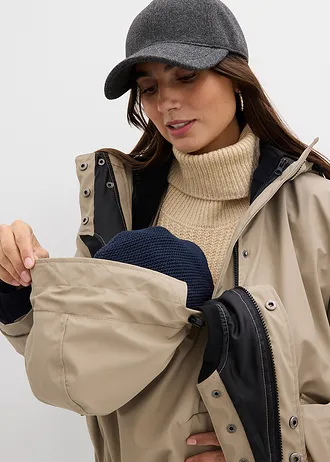 Veste de grossesse et de portage déperlante avec veste polaire amovible • beige-noir • Boutique bonprix