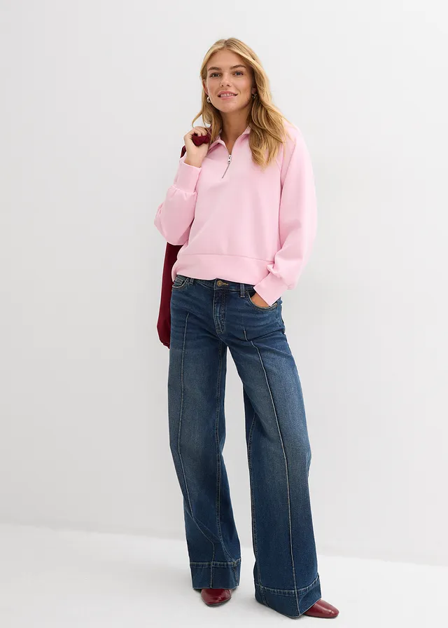 Bluza ze stójką, z miękkiego materiału scuba jasnoróżowy kryształowy