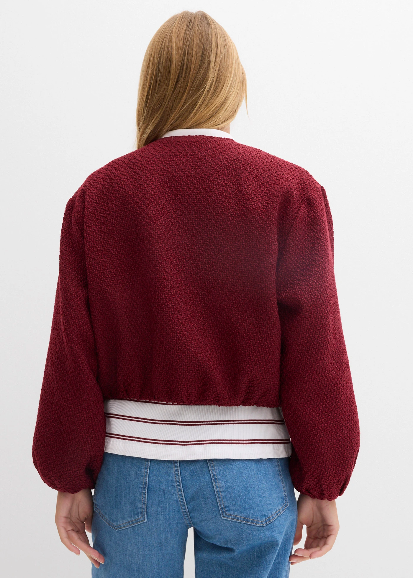 Bluzon din fir bouclé moale • roșu rubiniu • magazin bonprix