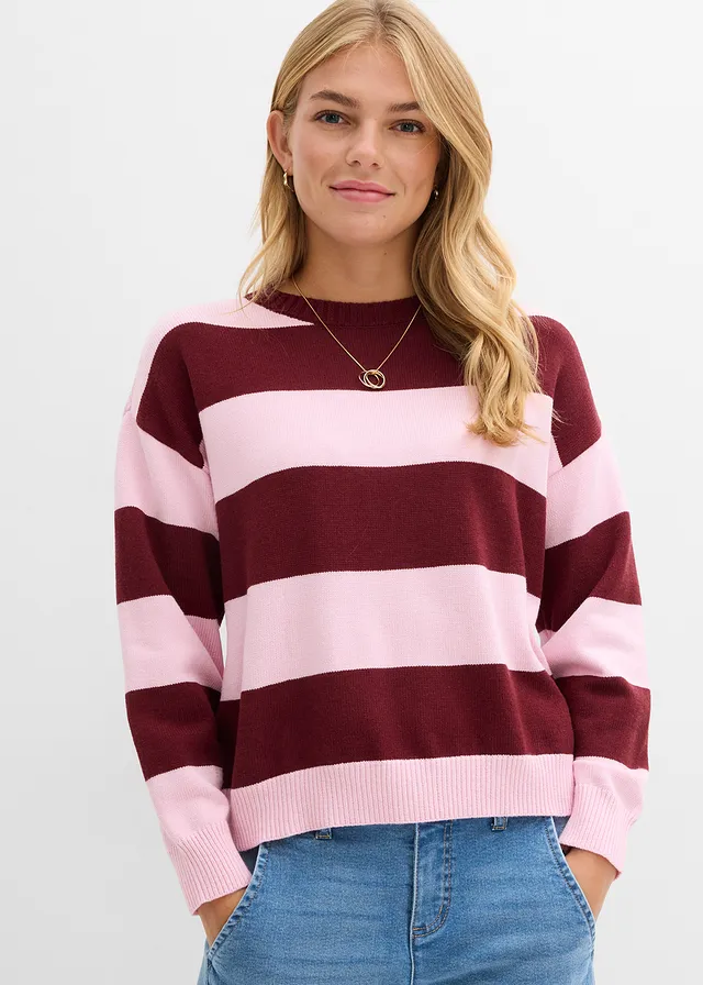 Pull oversize et doux • rose cristal-rouge rubis rayé • product-page.page-title-suffix