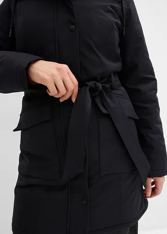 Vízlepergető rövid Outdoor kabát övvel, leopárdmintás béléssel • fekete • bonprix áruház