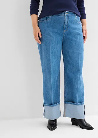 Džíny Loose Straight Mid Waist, Full Length, barva: světle modrý denim