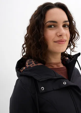 Mantou scurt outdoor imermeabil cu cordon și căptușeală leo • negru • magazin bonprix