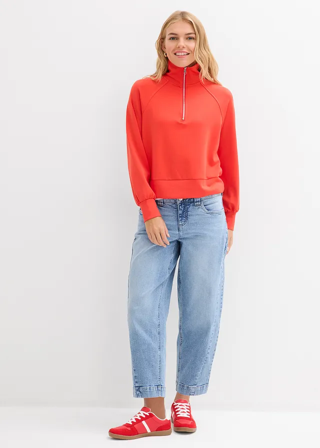 Jean barrel taille mi-haute, cropped
