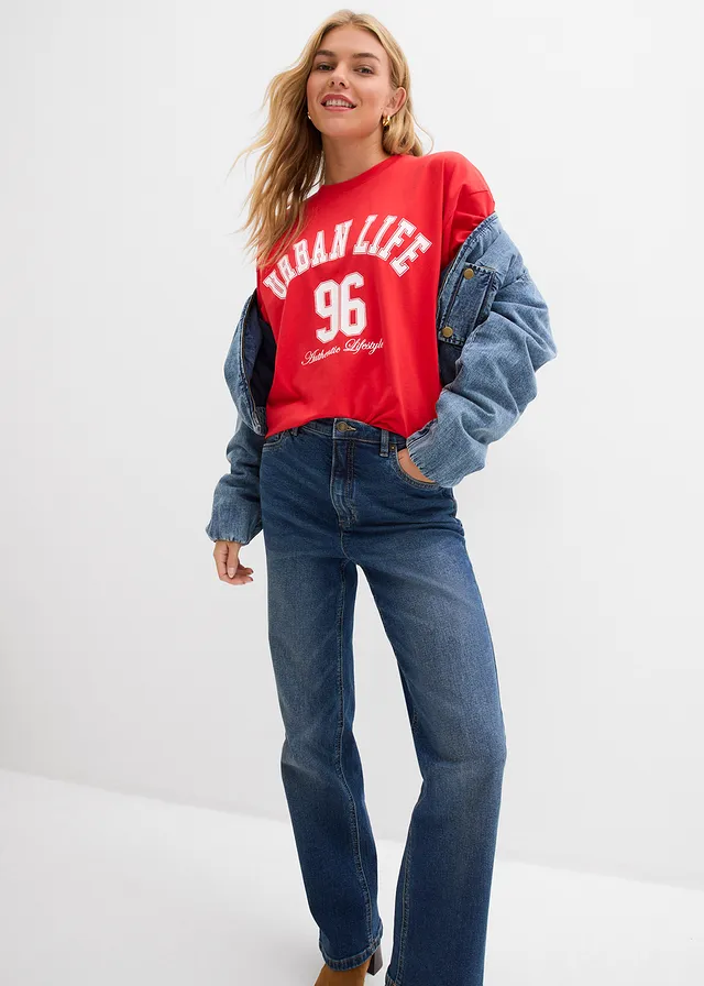 Loose fit straight jeans, high waist • donkerblauw denim used • product-page.page-title-suffix