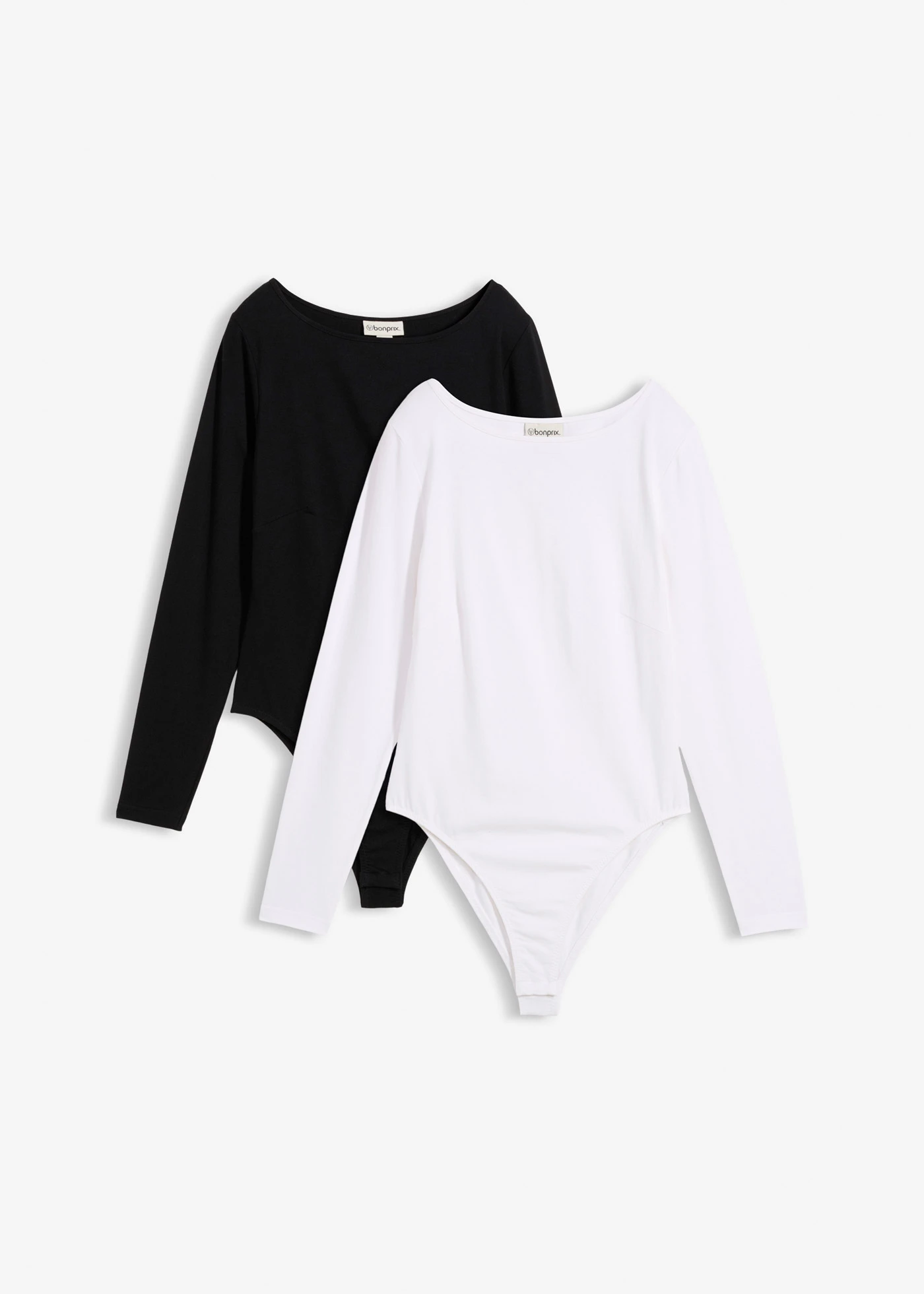 Body z długim rękawem (2 szt.) • czarny+biały • sklep bonprix