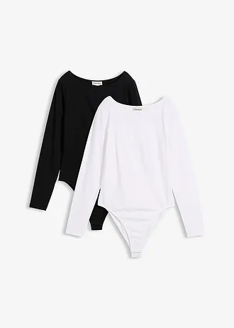 Hosszú ujjú body (2 db-os csomag) • fekete/fehér • bonprix áruház