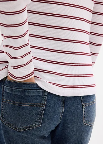 Geribd poloshirt • wit-robijnrood horizontaal gestreept • bonprix online shop