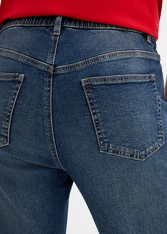 Jeansy o luźnym kroju z wysokim stanem, straigt • granatowy denim used • sklep bonprix