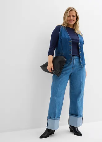 Džíny Loose Straight Mid Waist, Full Length, barva: světle modrý denim