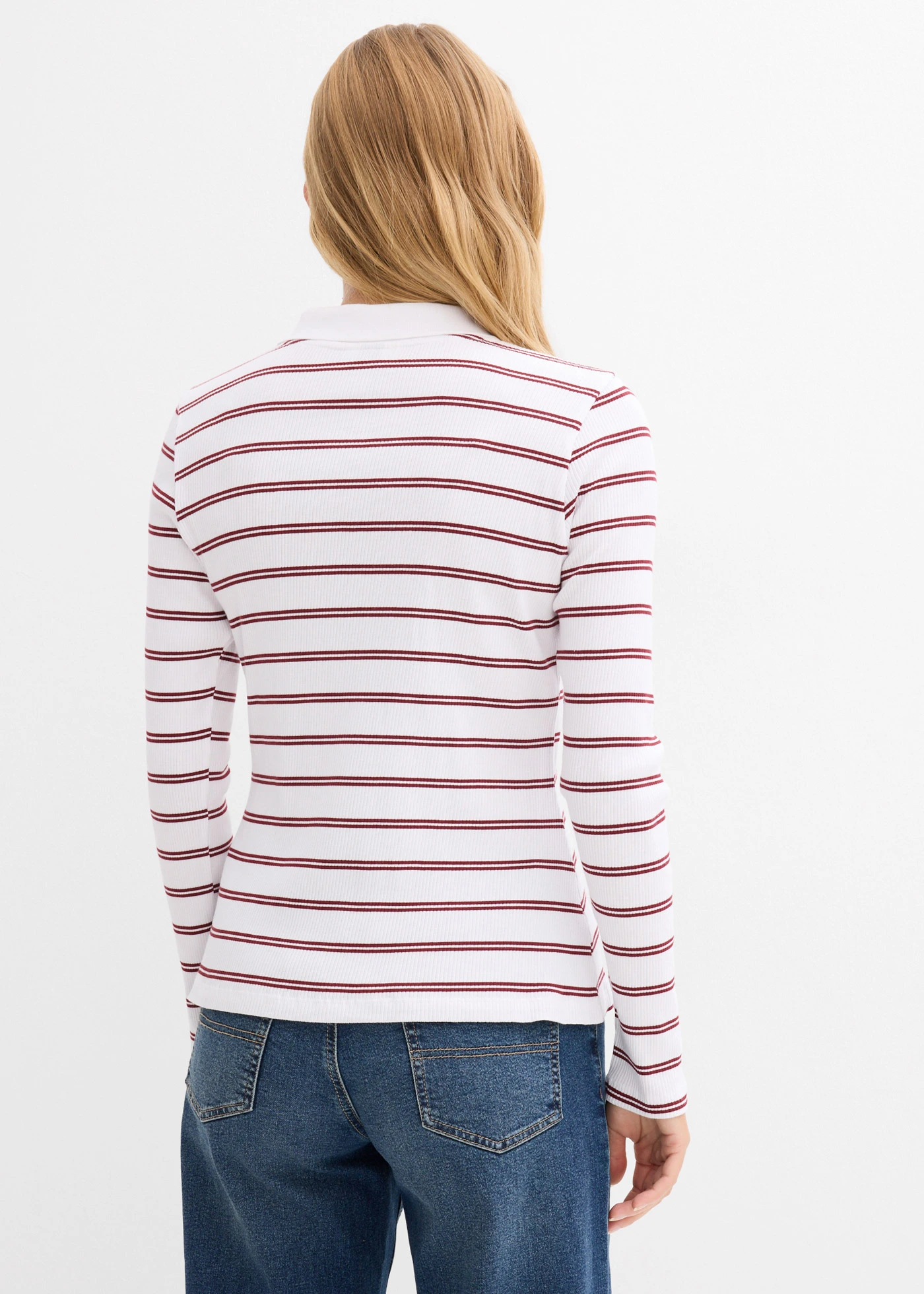 Polo côtelé • blanc-rouge rubis rayé • Boutique bonprix