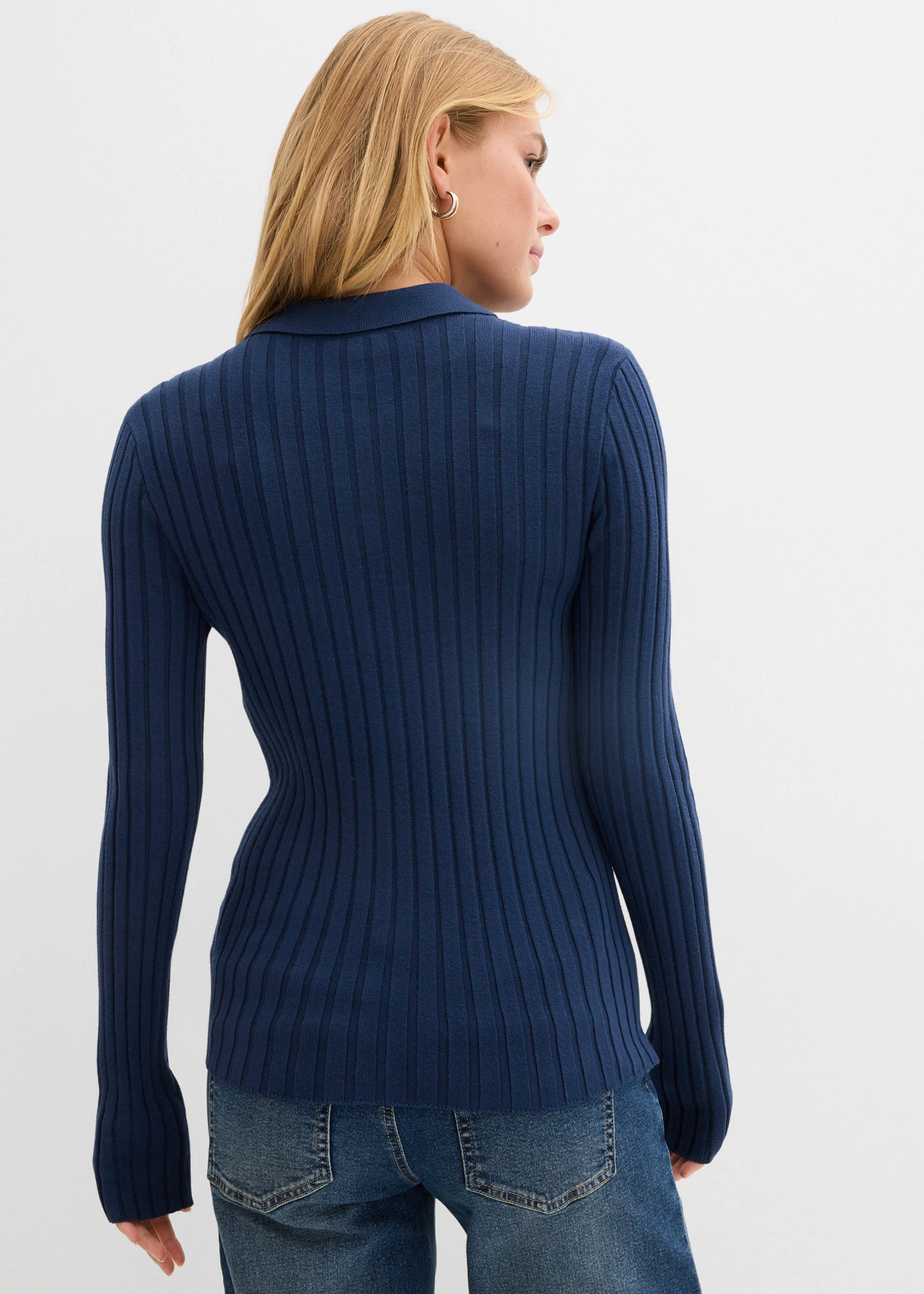 Bluză polo din tricot ripsat cu viscoză • bleumarin • magazin bonprix