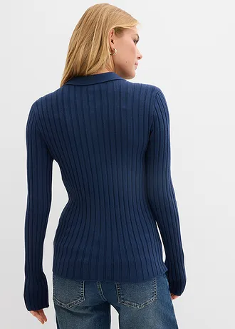 Bluză polo din tricot ripsat cu viscoză • bleumarin • magazin bonprix