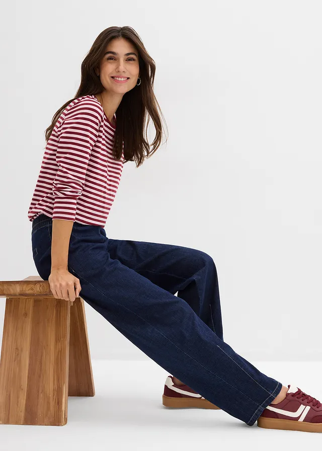 Jean barrel taille mi-haute élastiquée • bleu foncé denim used • product-page.page-title-suffix