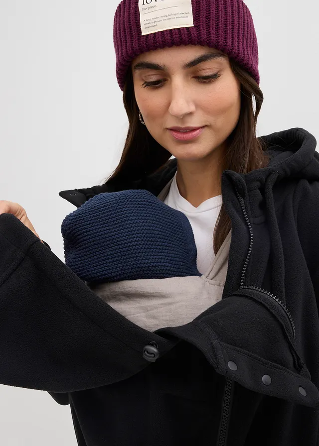 Jachetă fleece de gravide 4 în 1 cu inserție port-bebe și funcție de purtare în față și în spate • negru • magazin bonprix