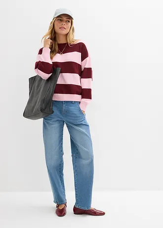 Oversized trui in een zachte viscosemix, Kleur: kristalroze-robijnrood