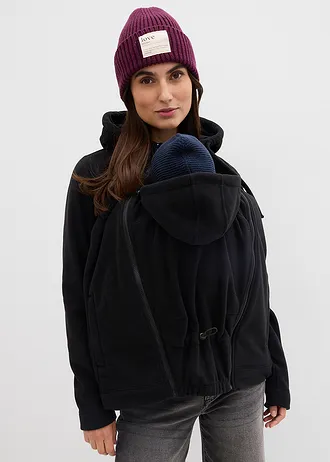 Bluza rozpinana z polaru 4 w 1 ze wstawkami do noszenia dziecka z przodu i z tyłu, kolor: czarny
