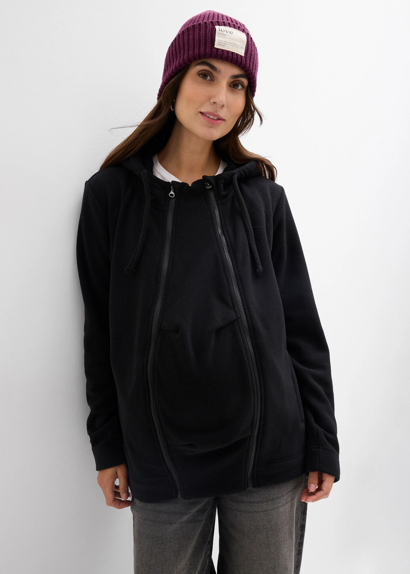 Veste polaire de grossesse et de portage devant et derrière • noir • Boutique bonprix