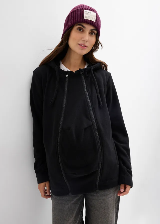 Jachetă fleece de gravide 4 în 1 cu inserție port-bebe și funcție de purtare în față și în spate • negru • magazin bonprix