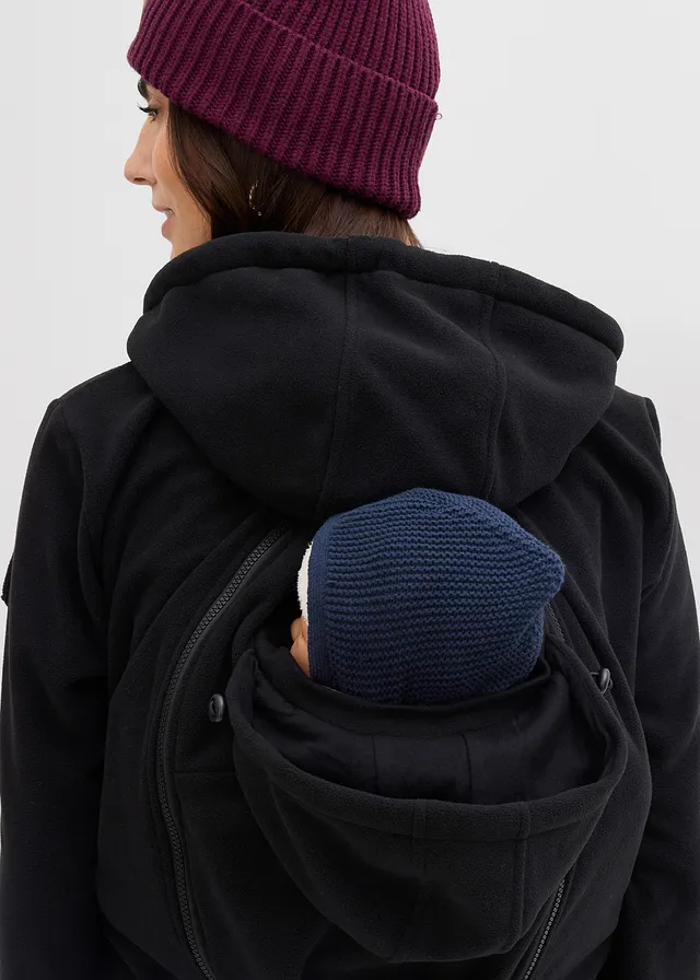Jachetă fleece de gravide 4 în 1 cu inserție port-bebe și funcție de purtare în față și în spate • negru • magazin bonprix