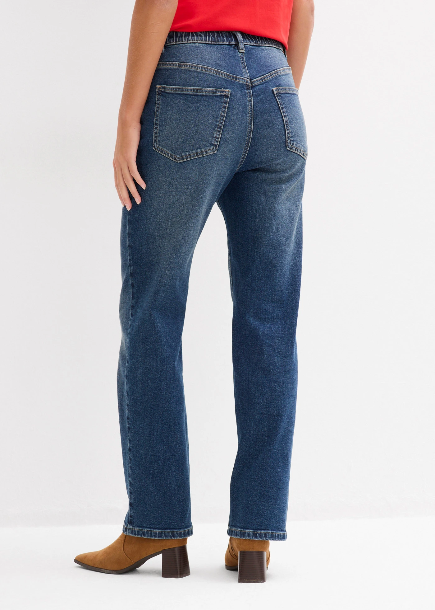 Jeansy o luźnym kroju z wysokim stanem, straigt • granatowy denim used • sklep bonprix