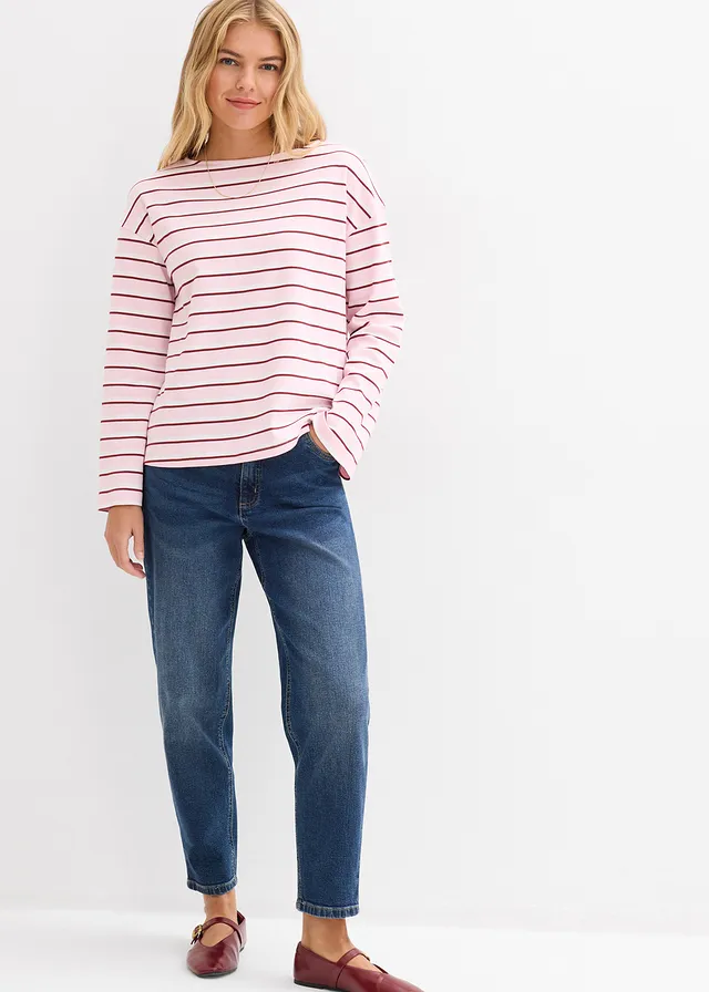 Mom-džínsy, vysoký pás, cropped • tmavomodrá denim used • obchod bonprix