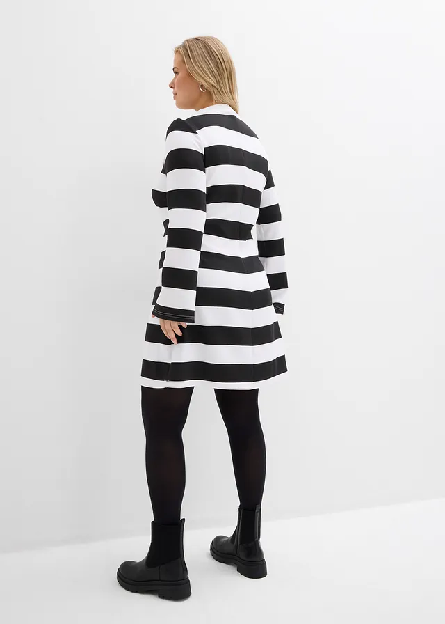 Robe en jersey à col montant, Couleur: noir/blanc rayé