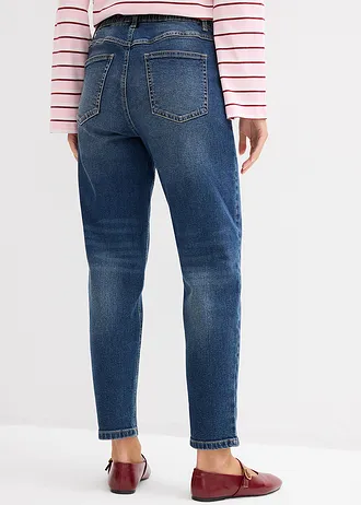Mom jeans high waist, cropped, Kleur: donkerblauw denim used