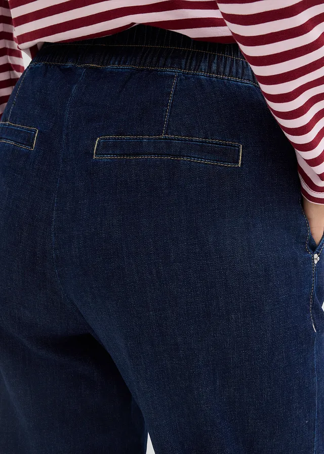 Jean barrel taille mi-haute élastiquée • bleu foncé denim used • product-page.page-title-suffix