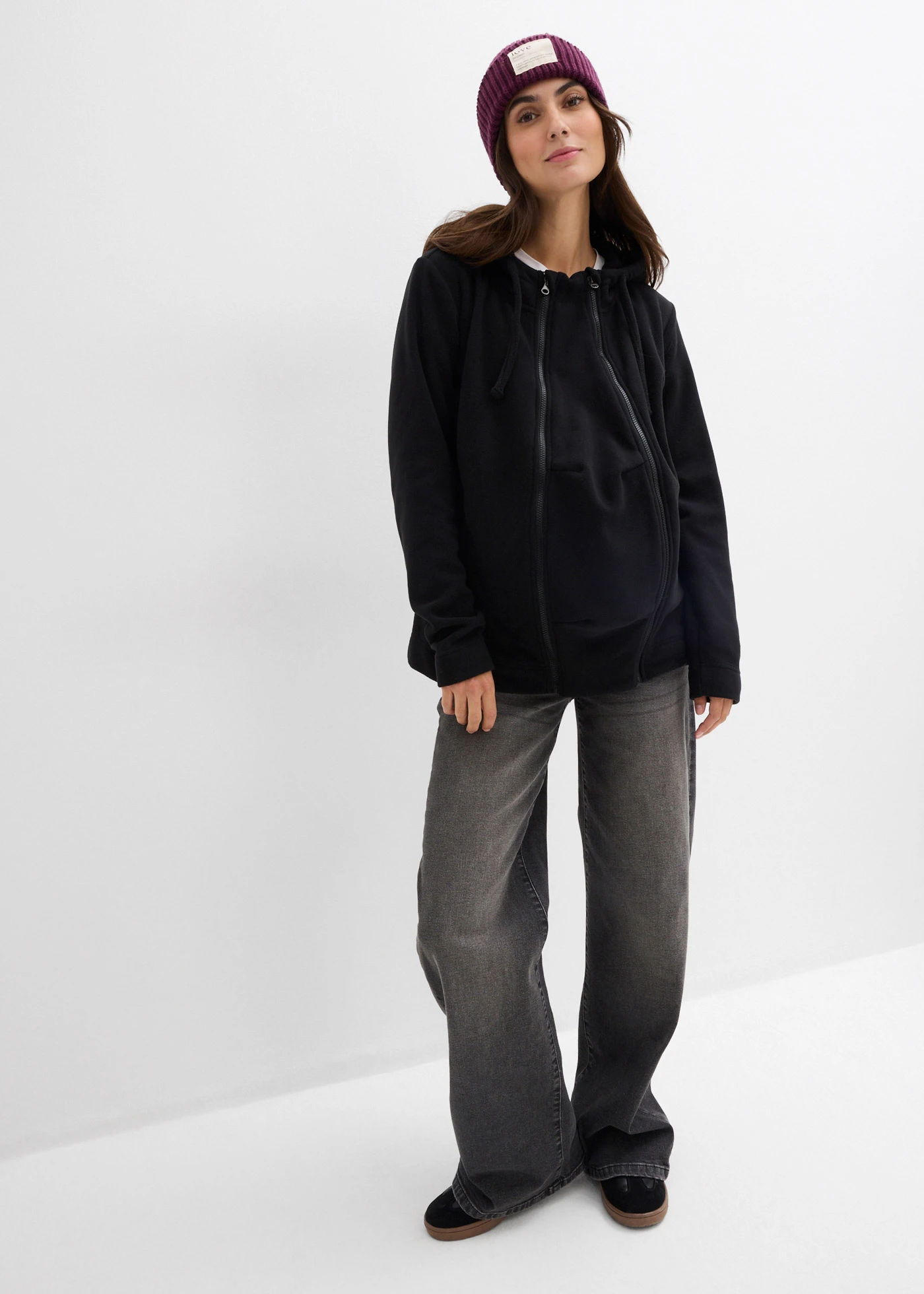 Bluza rozpinana z polaru 4 w 1 ze wstawkami do noszenia dziecka z przodu i z tyłu • czarny • sklep bonprix