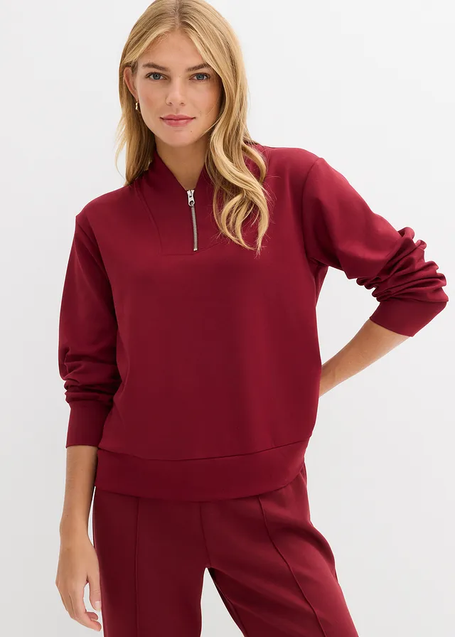 Sweat-shirt doux en matière néoprène, Couleur: rouge rubis